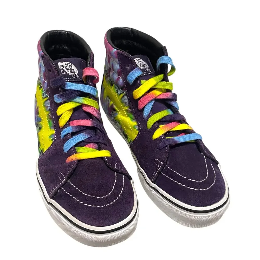 VANS Old Skool Mysterio Neon Tie Dye SK8-HI Purple Suede Leather Shoes Unisex